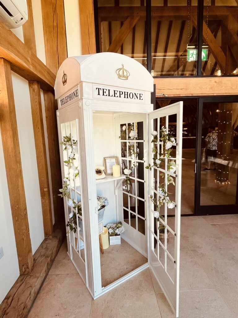 White Phone Box video guest book at The Old Kent Barn wedding