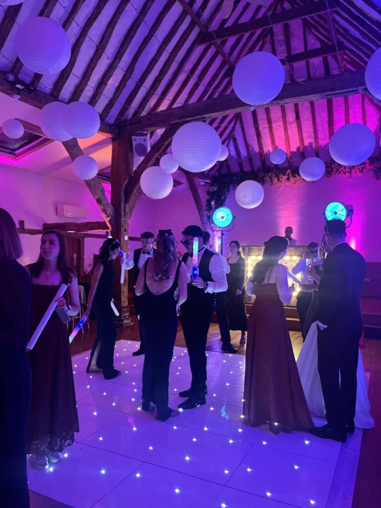 Guests on the White LED dance floor at Winters Barns